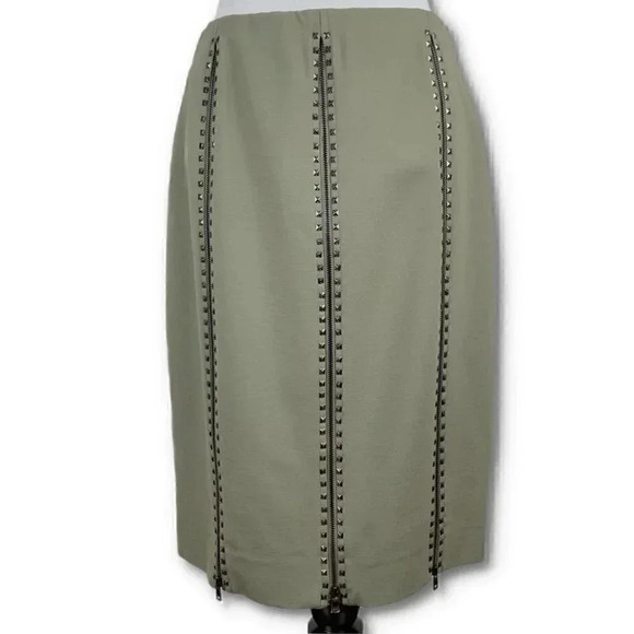 Carlisle womens skirt size 6 army green studded zippered pencil - Picture 1 of 12